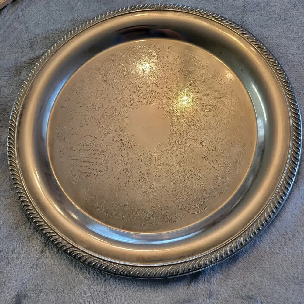 International Silver Co Vtg Silverplate Serving Tray Scroll Design Cottagecore